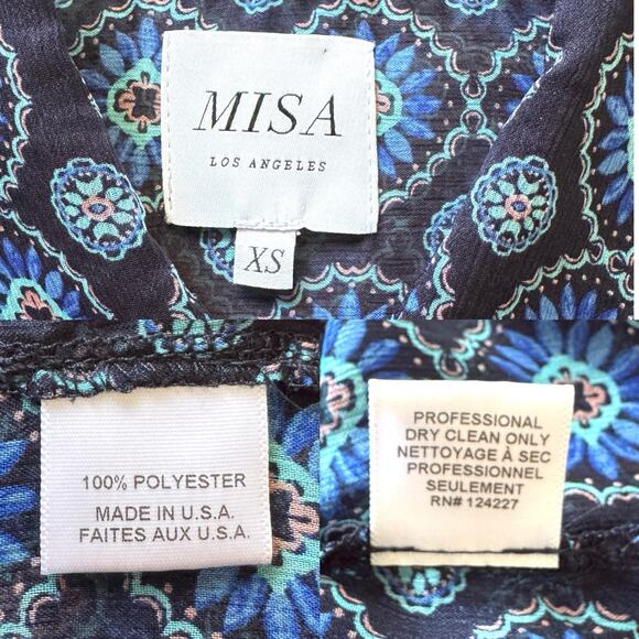 MISA Los Angeles Sheer Anita Button Front Blouse Top in Blue Valencia Tile - Picture 4 of 12